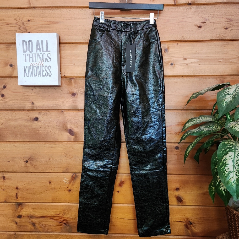 White Fox Boutique NWT I’m the Only One PU Faux Leather Black Pants Sz XS X 32"